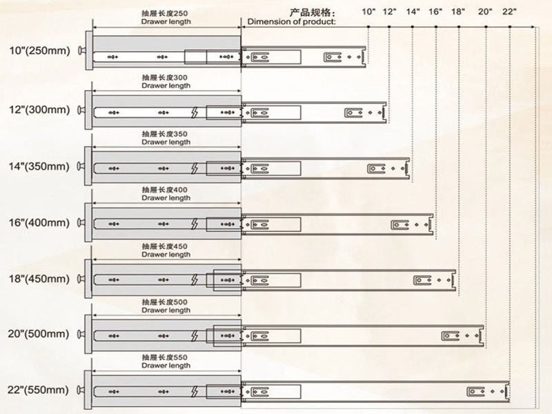 35侧装全展钢珠滑轨尺寸图2