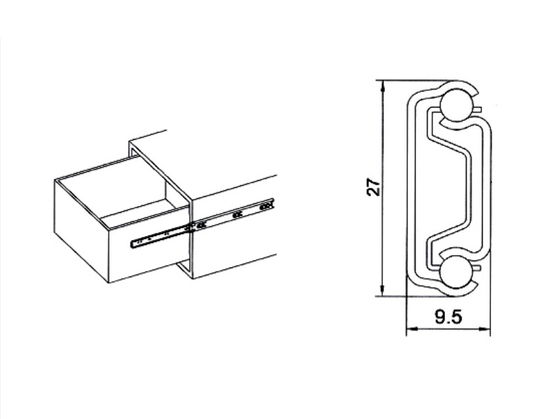 27两节侧装钢珠滑轨尺寸图